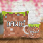 Poduszka i kubek z imieniem prezent dla fana gry Minecraft