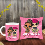 Poduszka i kubek z imieniem prezent dla fana bajki LOL Lalki