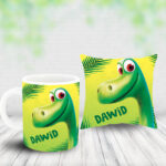 Poduszka i kubek z imieniem prezent dla fana Dinozaurów