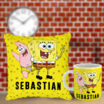 Poduszka i kubek z imieniem prezent dla fana SpongeBoba