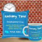 Prezent dla taty poduszka i kubek z napisem podziękowaniami