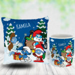 Poduszka i kubek świąteczny prezent dla fana Smerfów