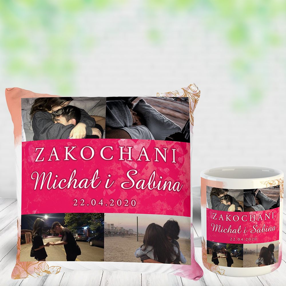 STR2 Personalizowany zestaw dla zakochanych poduszka i kubek z kolażem zdjęć - obrazek 1