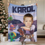 Personalizowany koc z twarzą i imieniem dziecka dla fana Brawl Stars