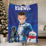 Personalizowany koc z twarzą i imieniem dziecka dla fana Fortnite
