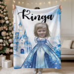 Personalizowany koc z twarzą i imieniem dziecka dla fanki księżniczek